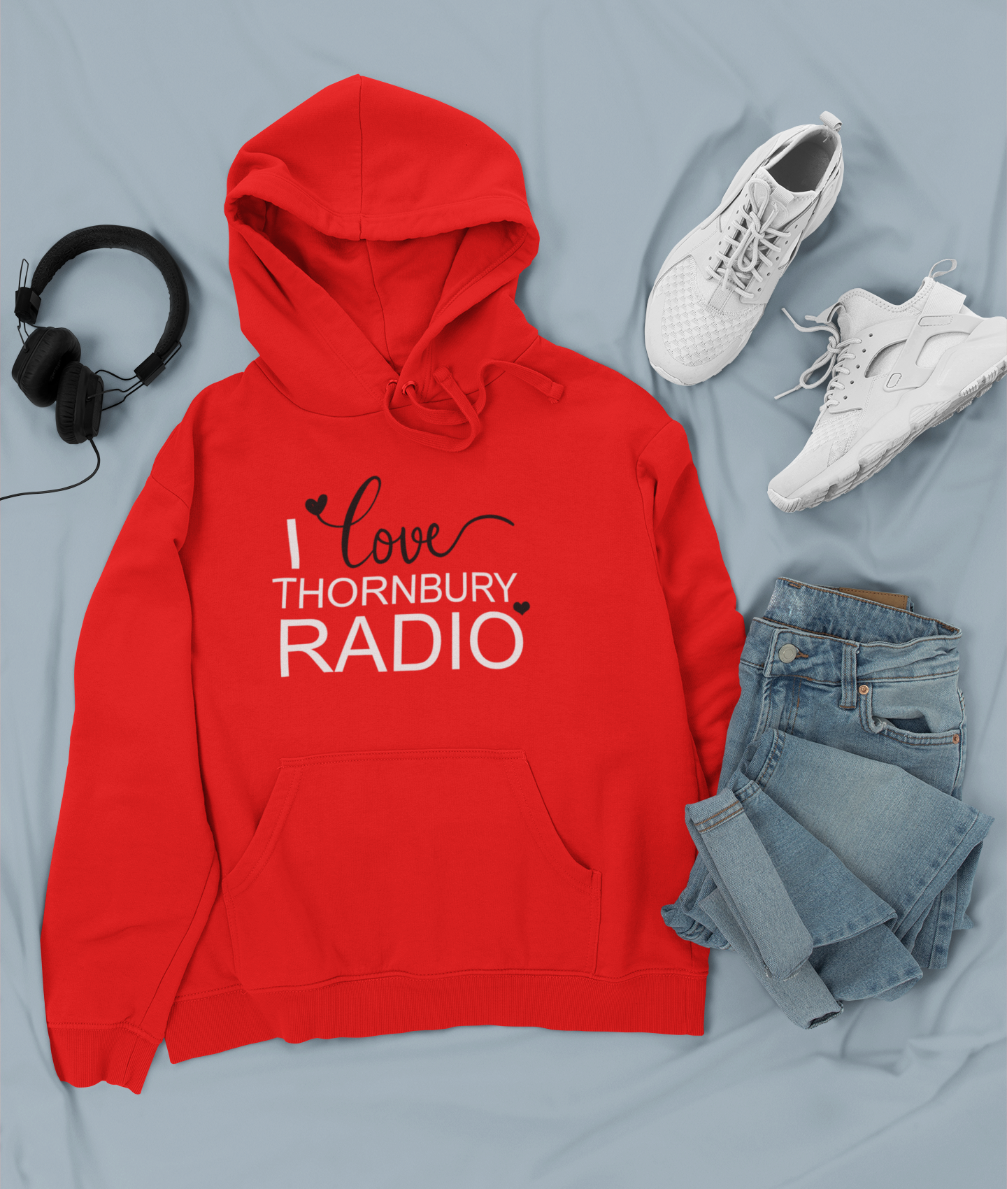 I Love Thornbury Radio Hoodie - Adult - Red - Front Design - Image 2