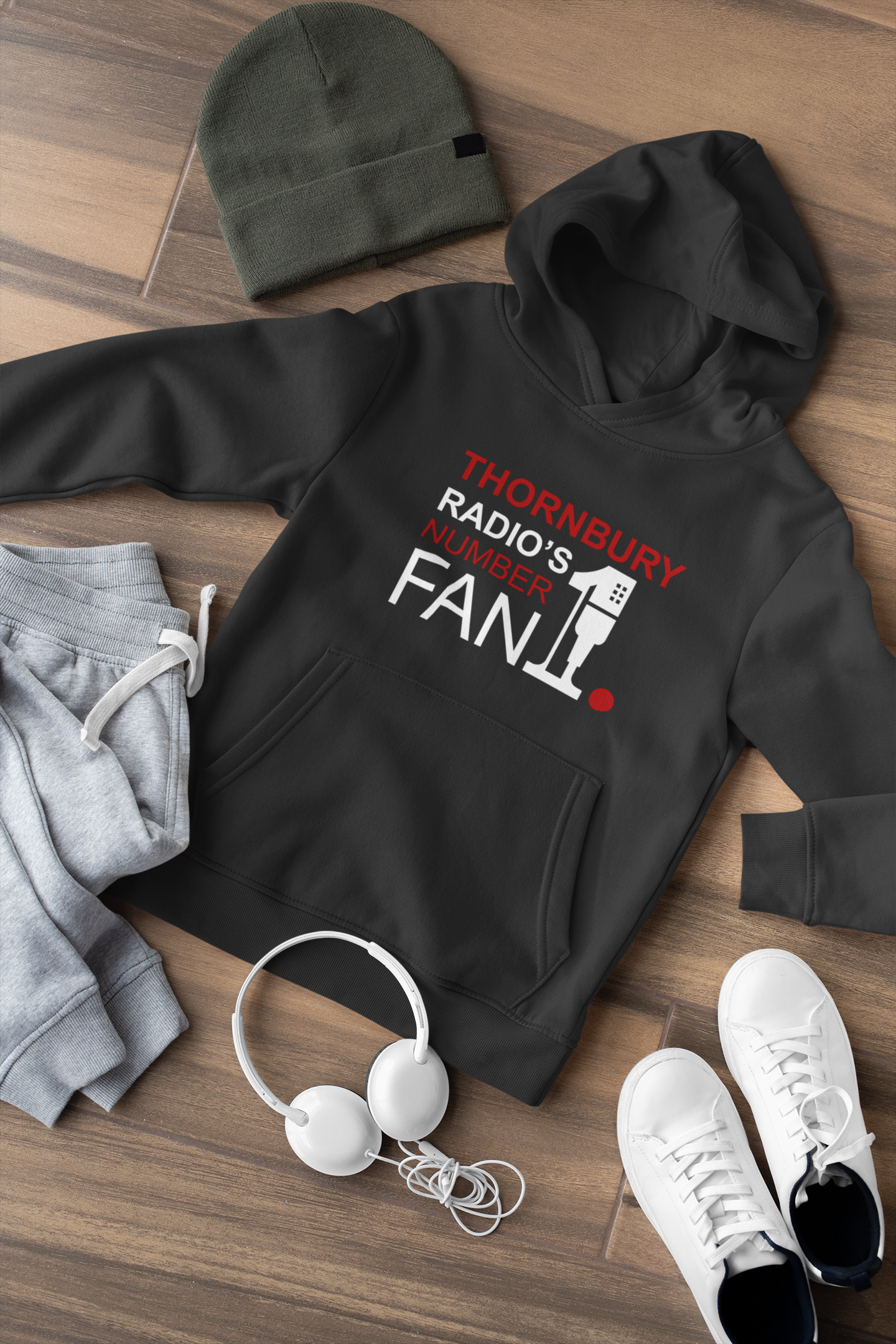 Thornbury Radio's No1. Fan - Adult – Black - Front Design - Image 3