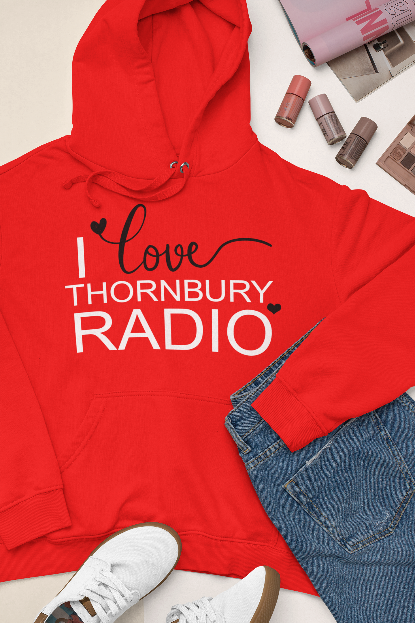 I Love Thornbury Radio Hoodie - Adult - Red - Front Design - Image 3