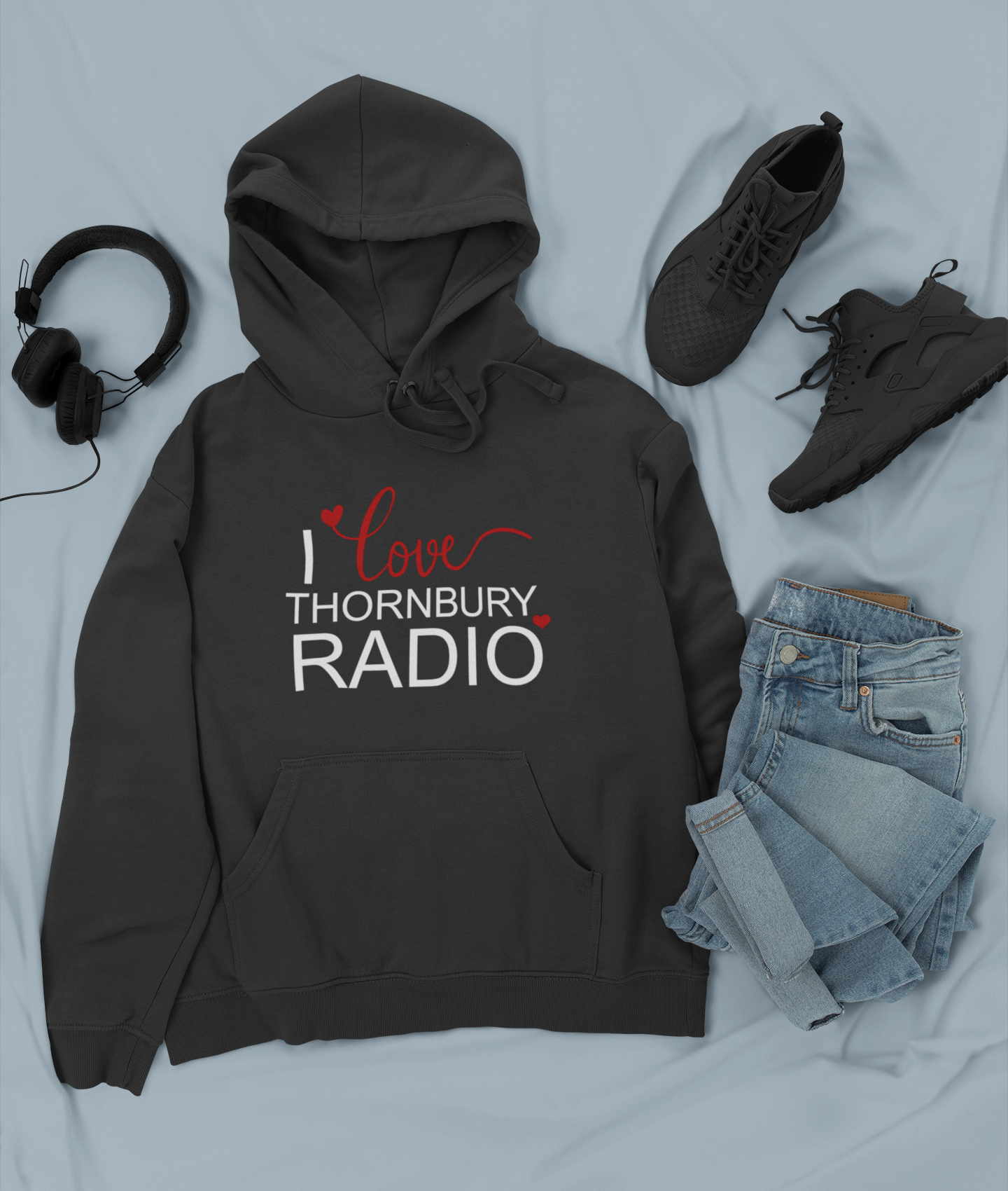 I Love Thornbury Radio Hoodie - Adult - Black - Front Design - Image 2