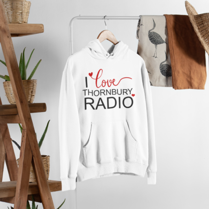 I Love Thornbury Radio Hoodie - Adult - White - Front Design