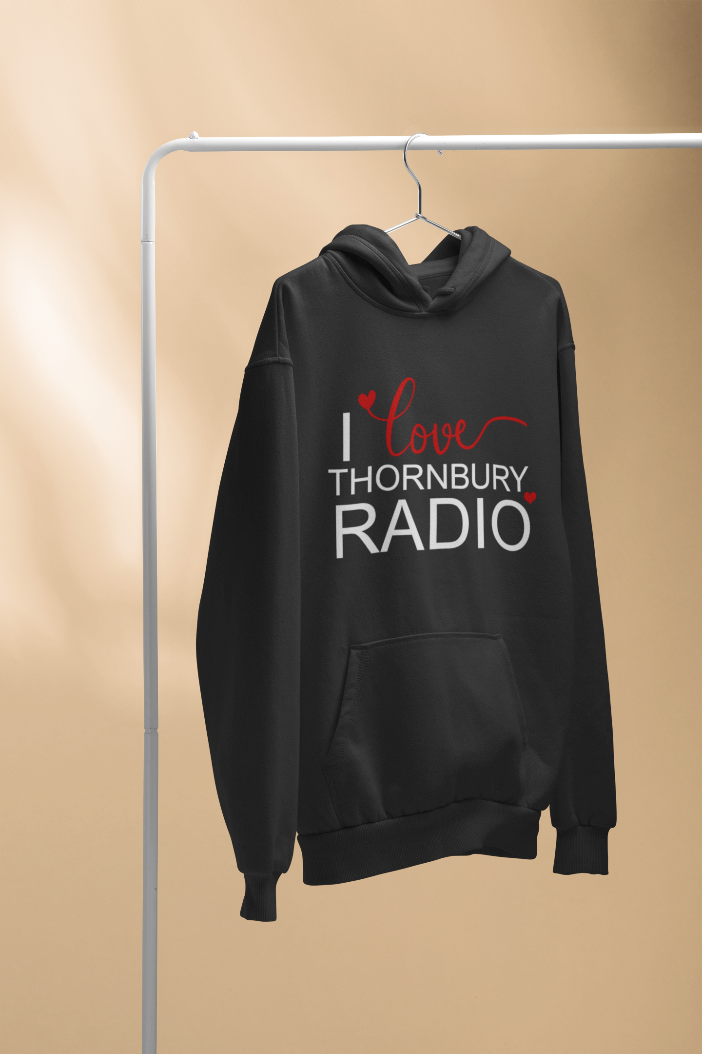I Love Thornbury Radio Hoodie - Adult - Black - Front Design - Image 3