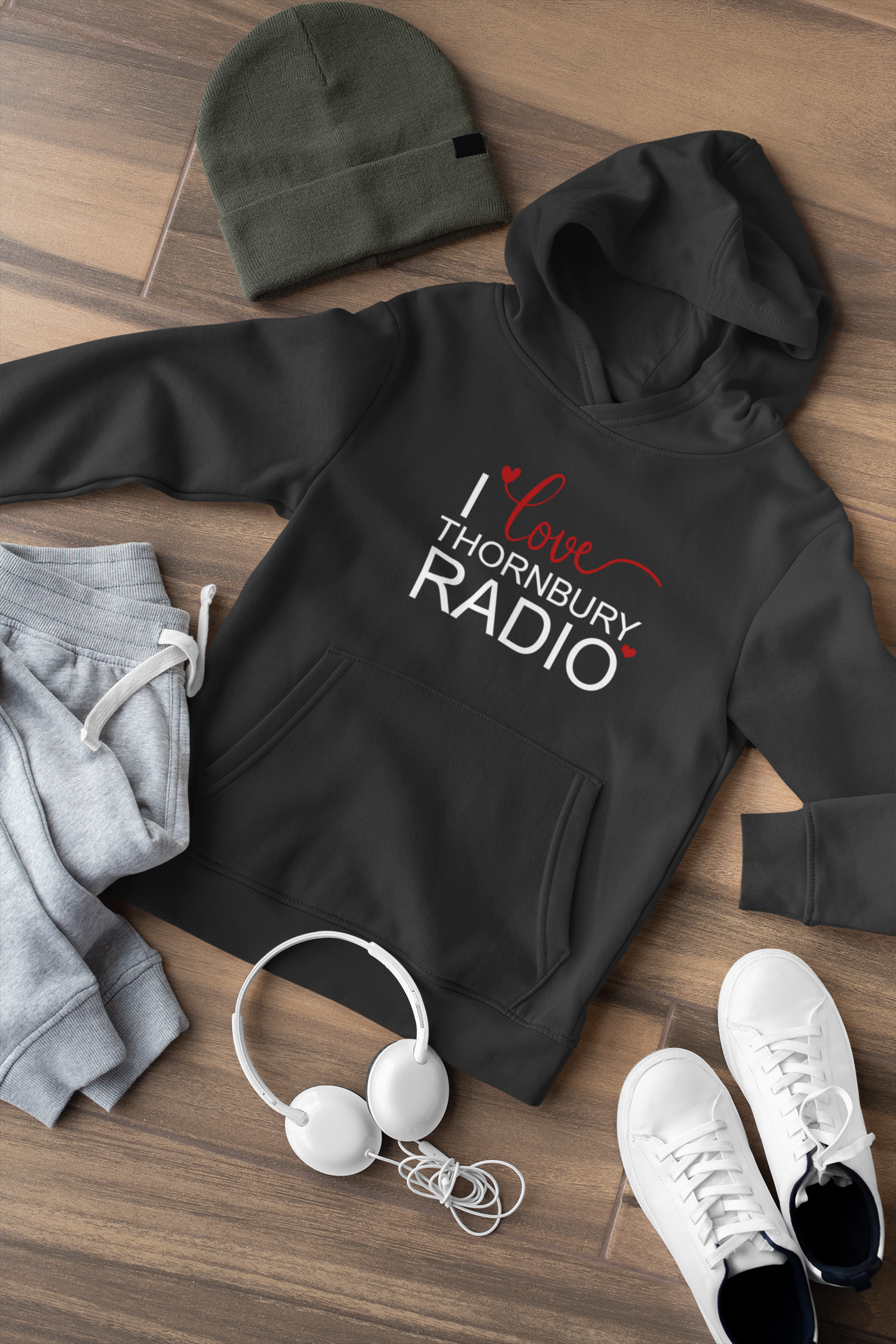 I Love Thornbury Radio Hoodie - Adult - Black - Front Design